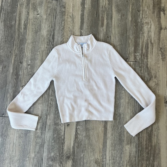J.ING Tops - J.ING White Quarter Zip Cropped Ribbed Sweater